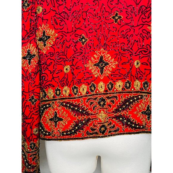 Adrianna Papell Sequined Formal Silk Jacket Handmade in India Vintage 1994 L NWT - Picture 10 of 16